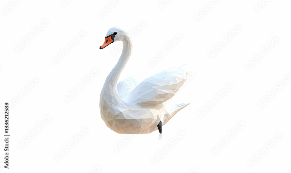 Fototapeta premium White swan low poly bird background with abstract polygonal digital design
