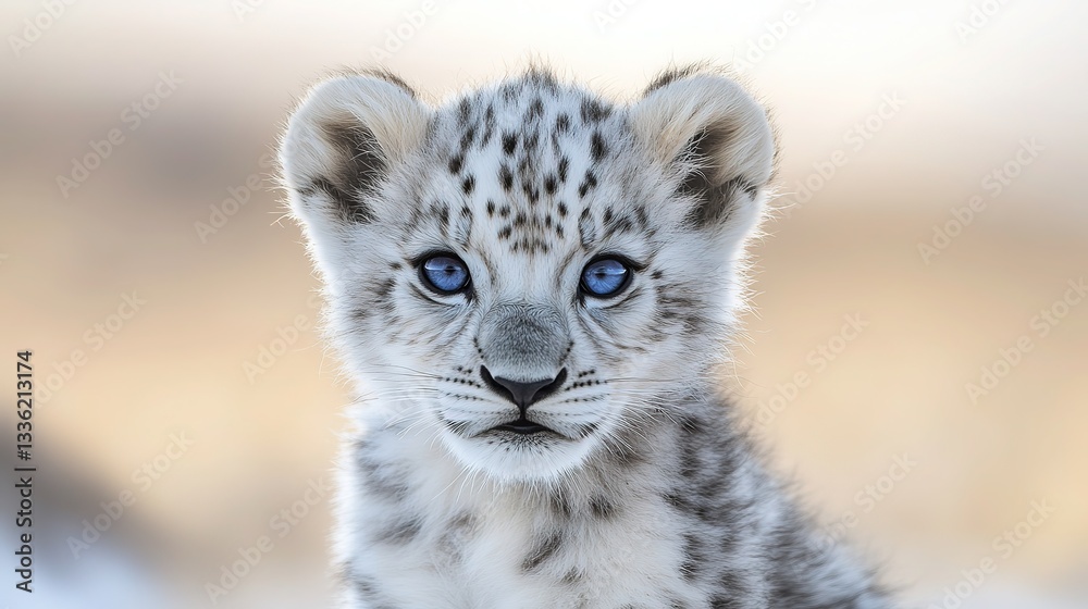 Fototapeta premium Majestic black-and-white lion with piercing blue eyes, a symbol of rare beauty and untamed wilderness. 