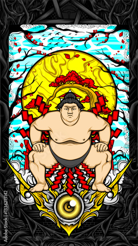 japanese sumo illustration for t shirt design