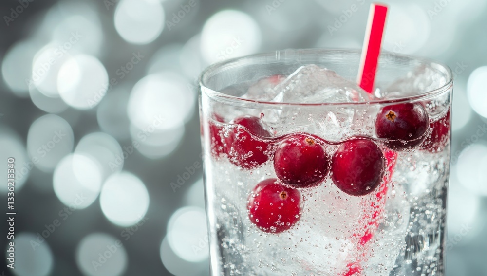 Refreshing cranberry sparkling drink with ice Refreshing cranberry sparkling drink with ice