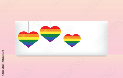 LGBT Pride Banner with Rainbow and Hearts. Love and Equality Concept Editable image.