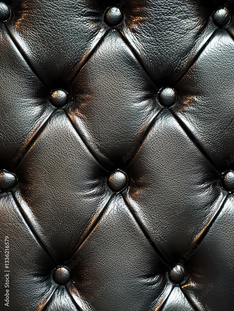 Naklejka premium Close up view of a black leather buttoned texture