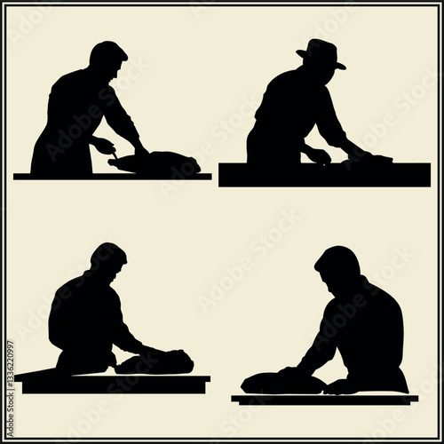 Butcher Cutting Meat, Work Silhouette