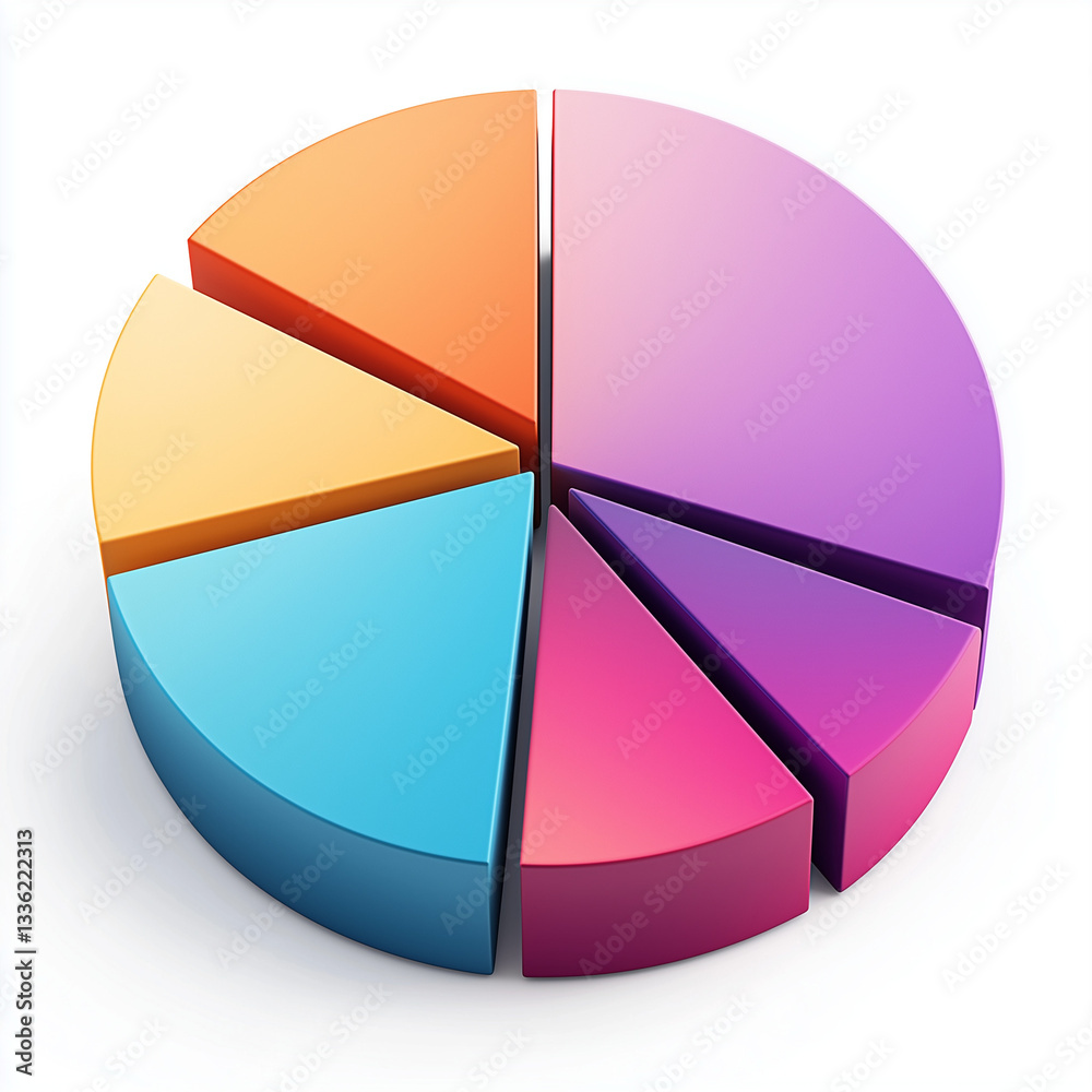 Obraz premium 3D Pie Chart with Modern Color Palette – Isolated on White