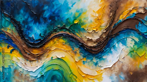 waves painted in oil. abstract wavy background	