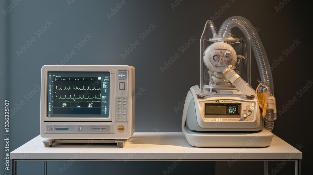 Obraz premium An aging ventilator from the early 2000s sits next to a cutting-edge model, showcasing the evolution of life-saving technology