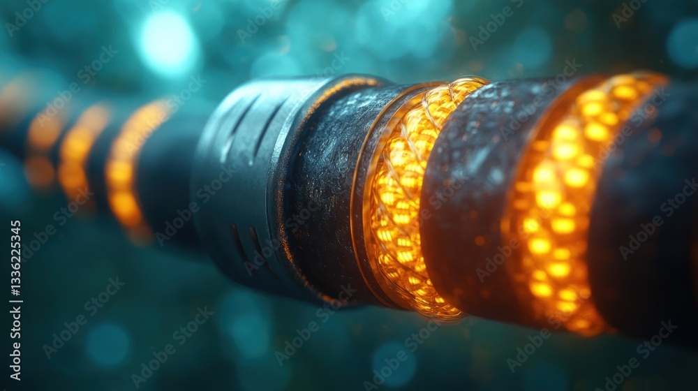 Obraz premium Futuristic glowing pipeline in a lush forest
