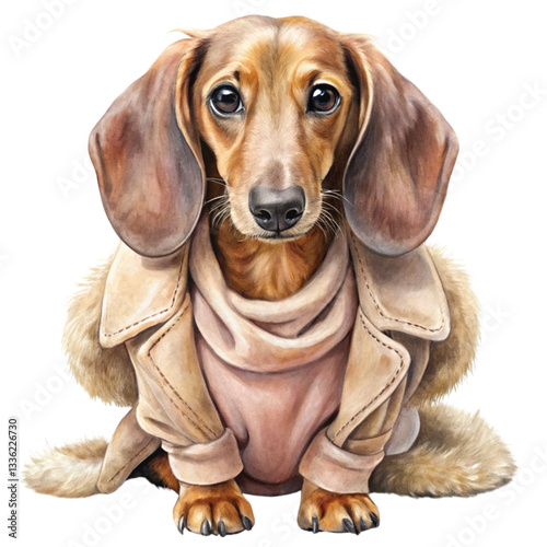 Dachshund wearing a fashionable sweater Cute Animal Clipart Watercolor Minimal