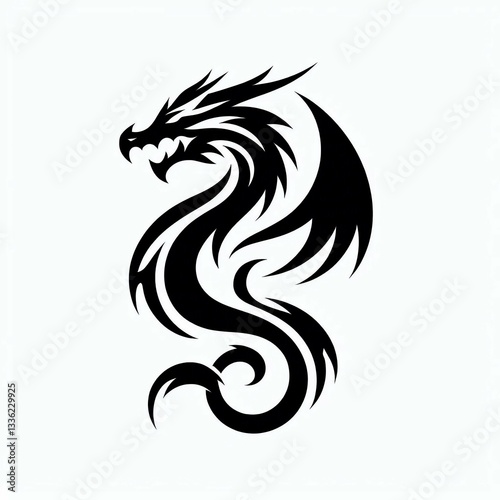Wallpaper Mural Elegant Black Dragon Silhouette on White Background Torontodigital.ca