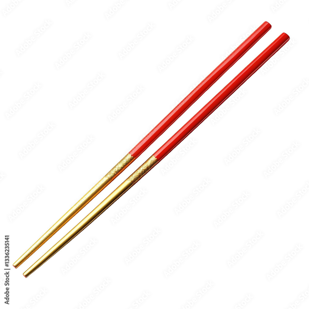 [Transparent Background PNG]Pair of Traditional Red and Gold Chopsticks