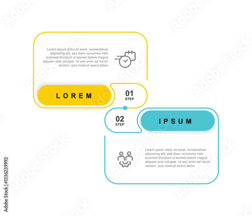 2 step infographic template with icons. 2 table line connected with icons suitable for business information and presentation 