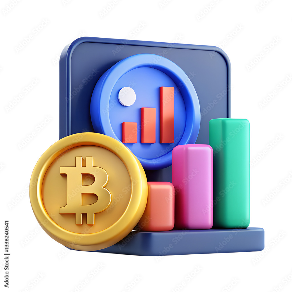 3d bitcoin coin financial chart cryptocurrency stat symbol icon with trading chart in financial, stock market, wealth economy, interest rate, Inflation, long term investment 3d bitcoin coin financial chart cryptocurrency stat symbol icon with trading chart in financial, stock market, wealth economy, interest rate, Inflation, long term investment