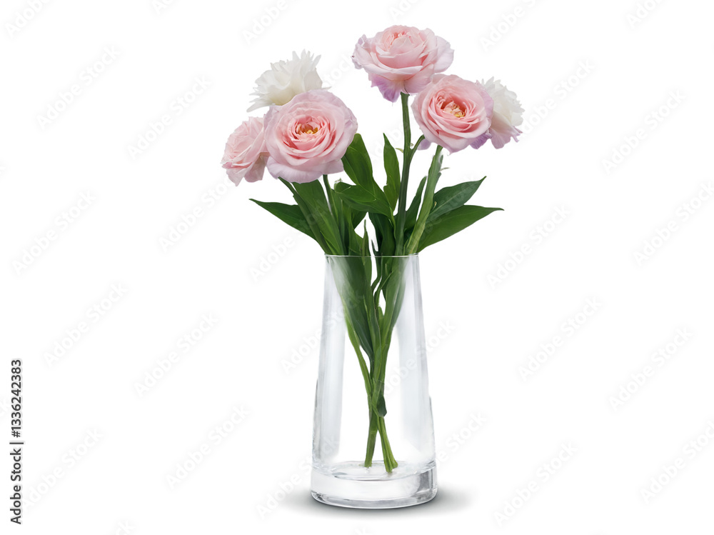 Fototapeta premium Elegant Floral Arrangement, Roses and White Flowers in Glass Vase