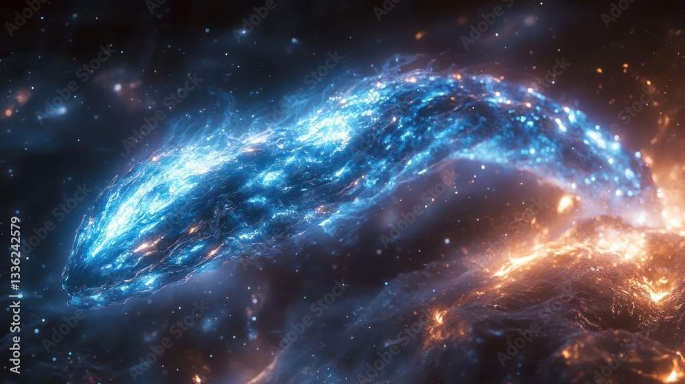 Fototapeta premium A vibrant cosmic scene depicting a luminous energy wave traversing through a starry galaxy