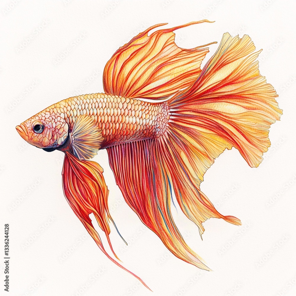 Fototapeta premium Vibrant Betta Fish with Flowing Fins in Bright Orange and Red Hues