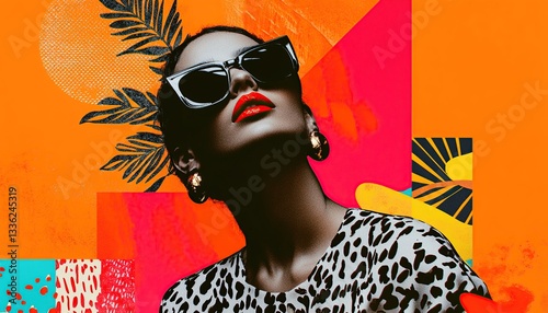 Summer Vacation Trendy Collage with Retro Fashion Vibrant Art Style