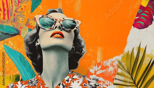 Summer Vacation Trendy Collage with Retro Fashion Vibrant Art Style