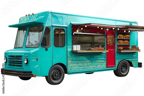 [Transparent Background PNG]Retro Turquoise Food Truck Design