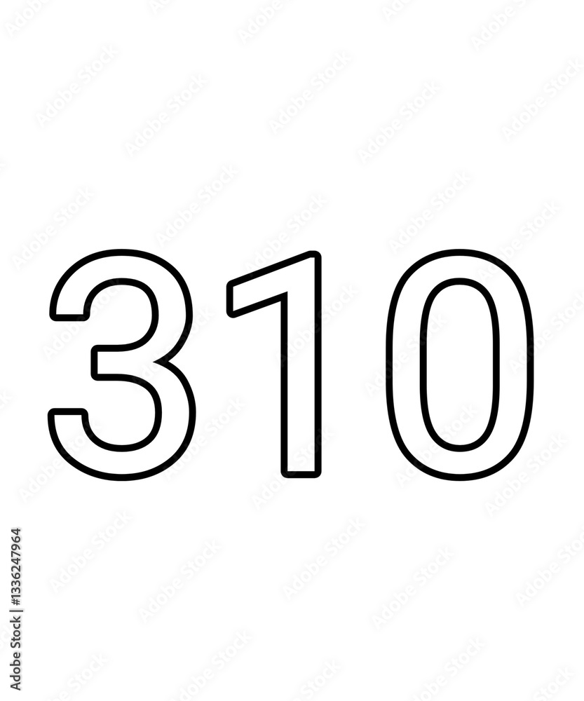 Black and white color numbers 310 Black and white color numbers 310