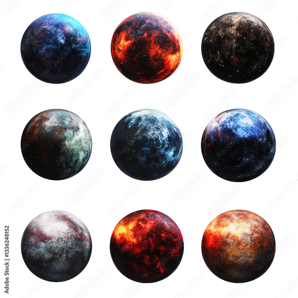 [Transparent Background PNG]Colorful Planets in the Universe