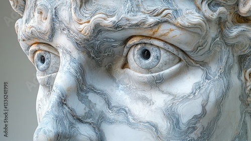 Surreal sentience a marble bust with blinking human eyes