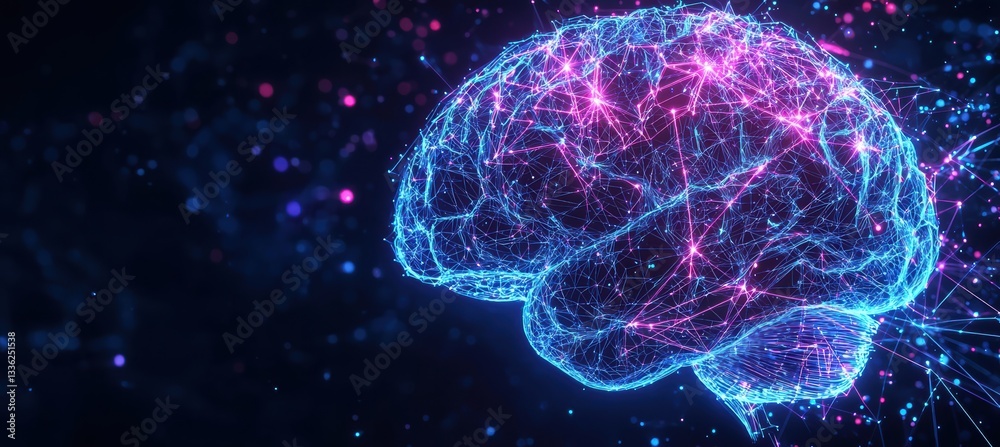 Neon glowing brain a futuristic aesthetic of digital connections Neon glowing brain a futuristic aesthetic of digital connections