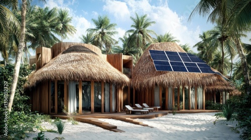 Photos Sustainable beachfront resort with thatched-roof bungalows, solar panels, and a clean shoreline