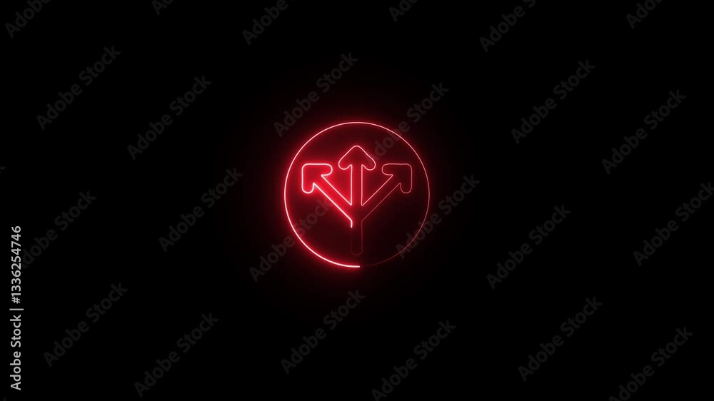 Neon Glowing Traffic Road Direction Sign | Animated Roadside Icon on Black Background Neon Glowing Traffic Road Direction Sign | Animated Roadside Icon on Black Background