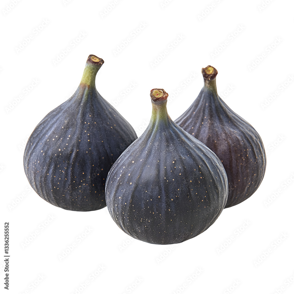 Obraz premium Three ripe dark figs on black background fresh fruit healthy food