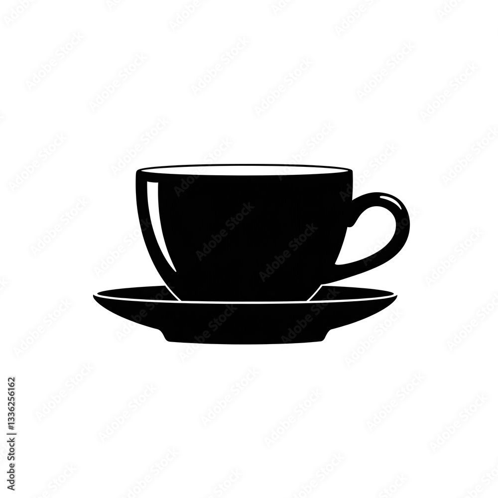 black and white silhouette of a cup and saucer on a white background black and white silhouette of a cup and saucer on a white background