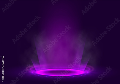 Magic hologram portal. Futuristic bright teleport. Fantasy light aura. Teleportation glowing effect. Vector illustration.