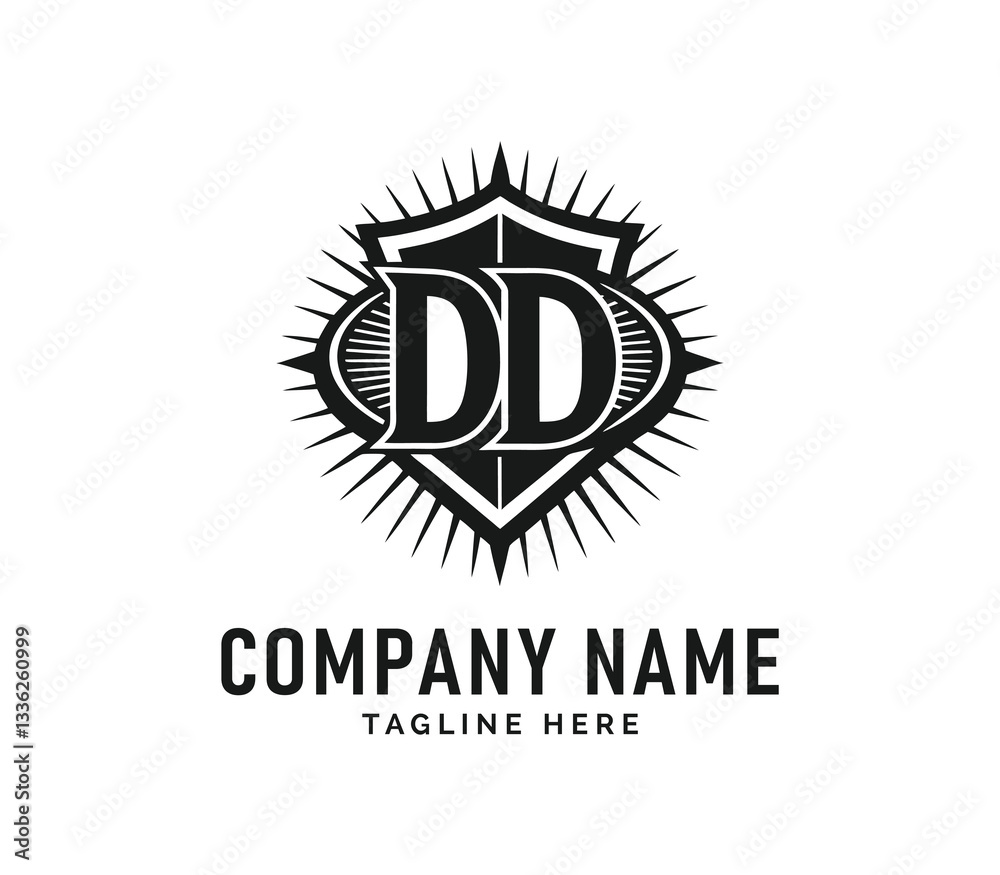 Fototapeta premium DD Monogram Logo Design. Bold DD Monogram Logo Design Shield, Sunburst, Initials, Vector
