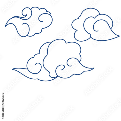 vector illustration of cloud. Hand drawn of three cloud vector.