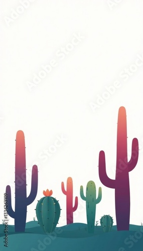 Minimalistic cactus silhouettes in various shapes on a white background, cactus, silhouette, plant