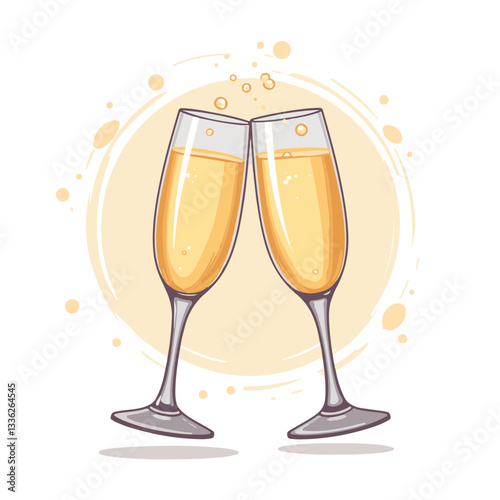 Elegant champagne glasses clinking in celebration, festive atmosphere