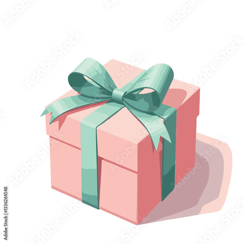 Elegant pastel gift box with mint ribbon on white surface, celebration