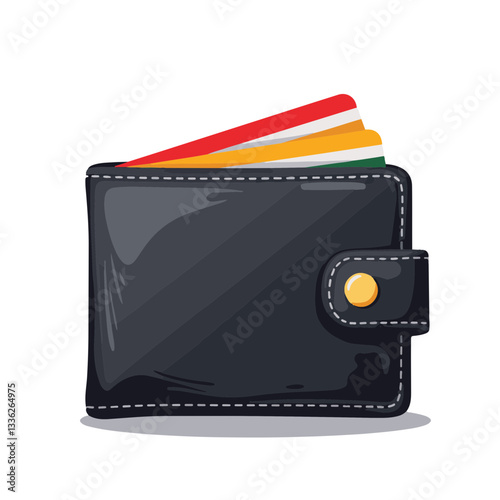 Modern black leather wallet with colorful cards, minimalistic design