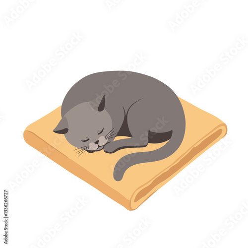 Sleeping gray cat on cozy blanket, tranquil simplicity