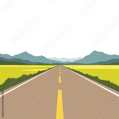 Empty country road leading to mountains, serene landscapes