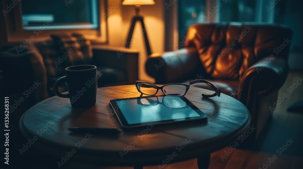 A cozy interior scene with a table and reading materials