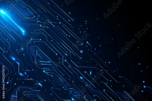 Wallpaper Mural Abstract close-up of a glowing blue digital circuit board, showcasing intricate connections and technological design on a black background.
 Torontodigital.ca