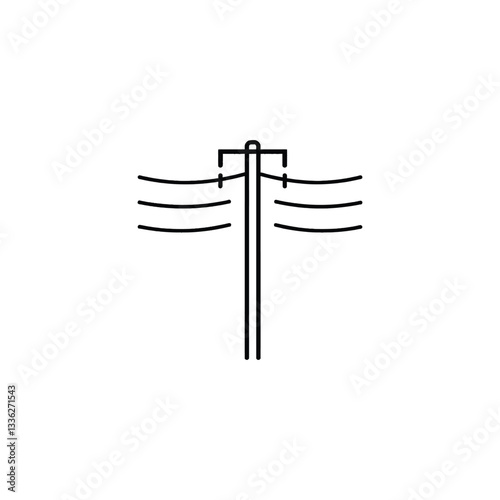 Electric pole icon, Utility Pole Line Drawing: Minimalist Black-and-White Illustration of Power Transmission Infrastructure