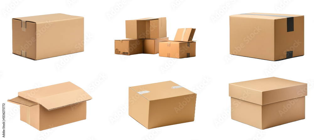 [Transparent Background PNG]Various Cardboard Boxes for Shipping