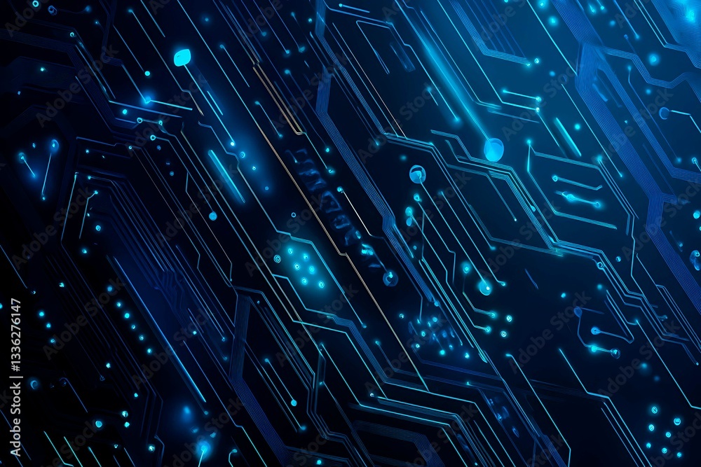Abstract close-up of a glowing blue digital circuit board, showcasing intricate connections and technological design on a black background.
Abstract close-up of a glowing blue digital circuit board, showcasing intricate connections and technological design on a black background.