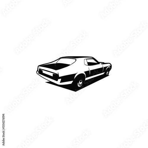 Mustang car vector logo silhouette. Premium vector design. Isolated white background seen from behind bottom. Best for logos, emblems, badges and vintage car industry