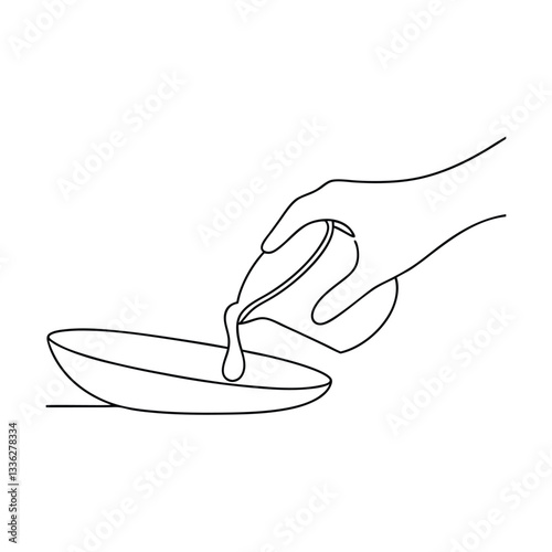 Singleline drawing of hand cracking egg into bowl