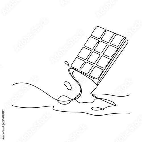 Melting Chocolate Bar Single Line Art, Delicious Sweet Treat