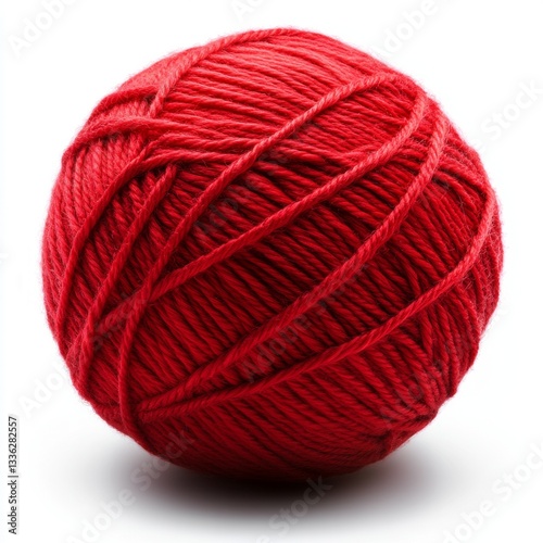 A round red yarn ball sits on a white surface, ready to be used for knitting or crafting something warm and cozy.