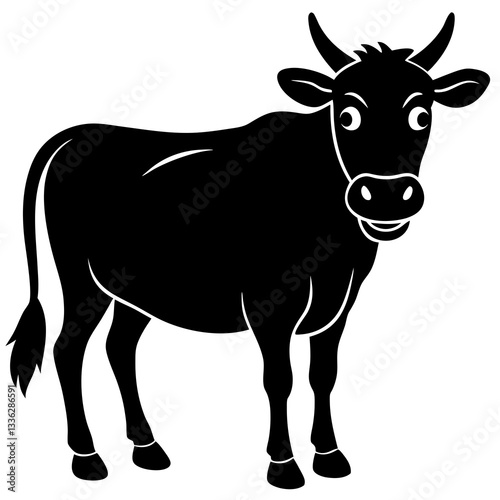 A cow making a hilarious moo face silhouette vector illustration