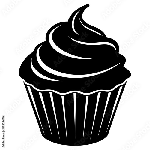 A cupcake blushing as frosting is applied silhouette vector illustration